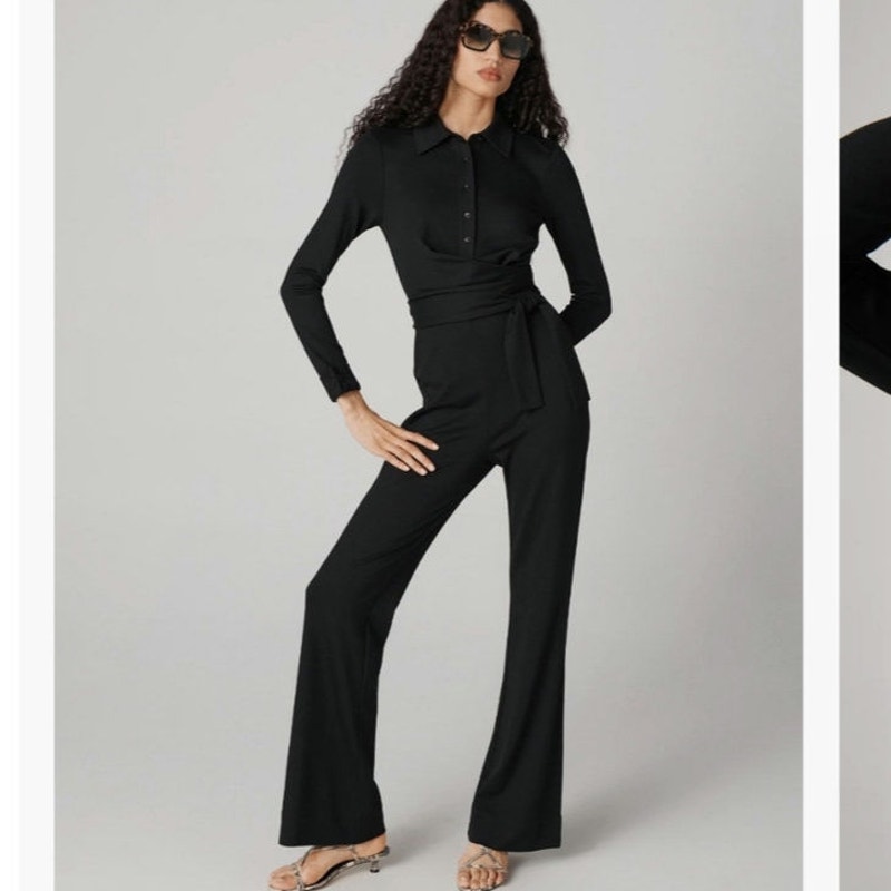 Diane Von Furstenberg Black Michele Jumpsuit Size: Xs